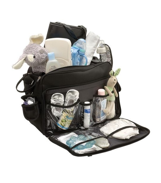 Ryco - Deluxe Everyday Messenger Nursery Bag Includes Built-In Insulated Bottle Holder - Black
