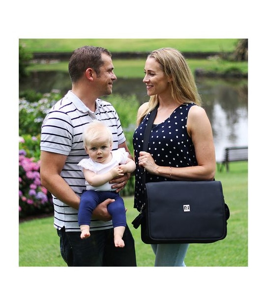Ryco - Deluxe Everyday Messenger Nursery Bag Includes Built-In Insulated Bottle Holder - Black