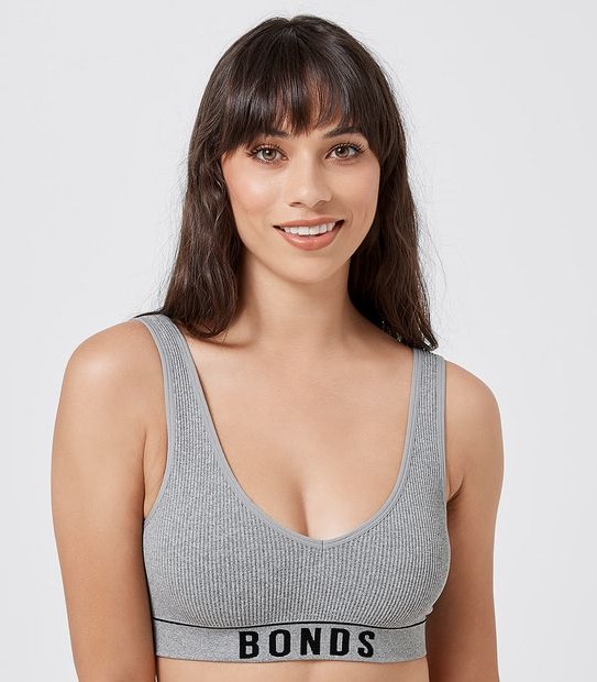 Bonds Retro Ribbed Crop Bra - Grey Marle