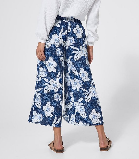 Piping Hot Split Beach Pants - Navy Blue Tropical