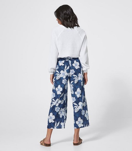 Piping Hot Split Beach Pants - Navy Blue Tropical