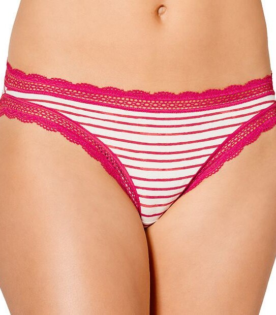 Cotton Lace Bikini Briefs - Red Stripes