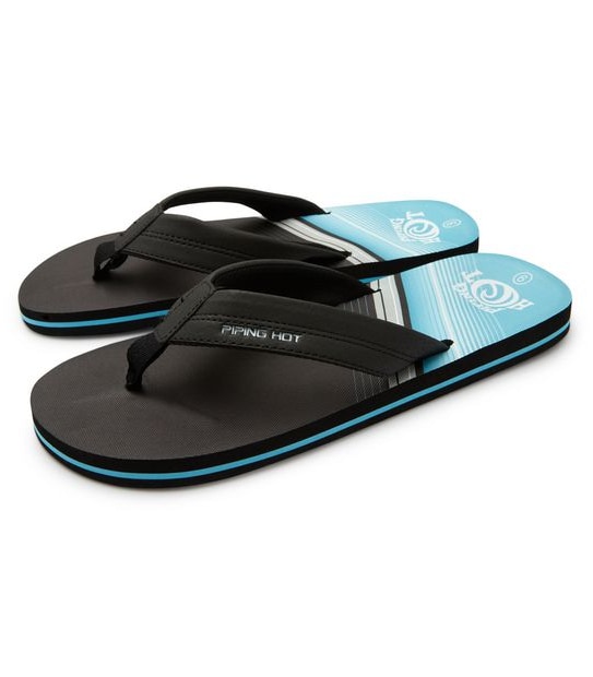 Mens Piping Hot  Bloom & Recycled EVA Thongs - Spliced Black/Blue