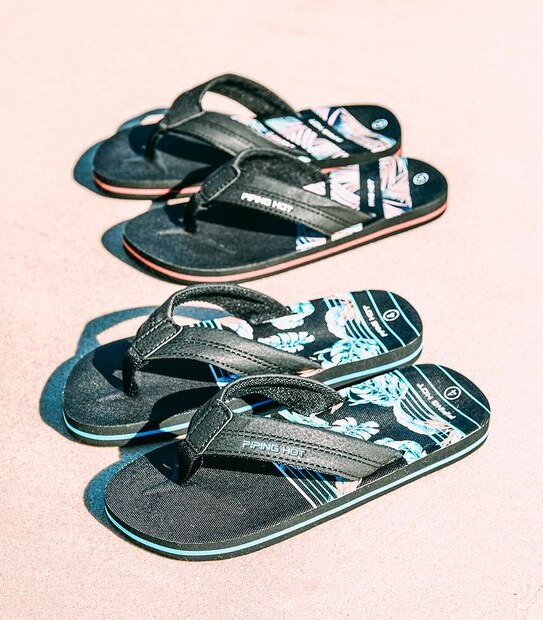 Kids Youth Piping Hot Bloom & Recycled EVA Thongs - Spliced Black/Blue