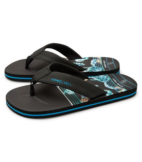 Kids Youth Piping Hot Bloom & Recycled EVA Thongs - Spliced Black/Blue