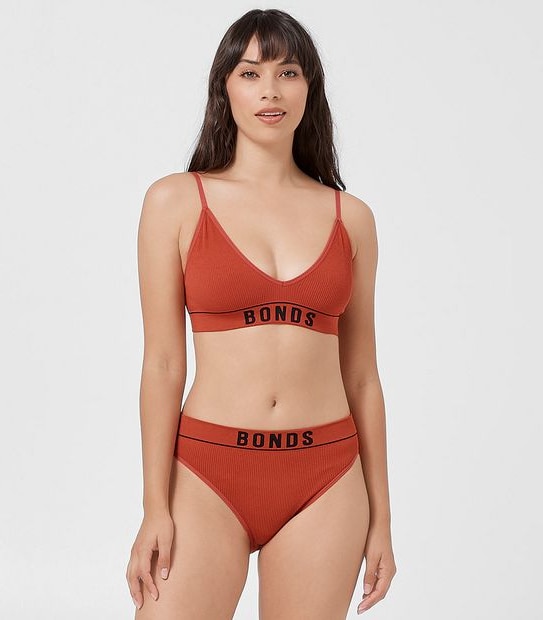 Bonds Retro Ribbed Triangle Crop Bra - Red Rover