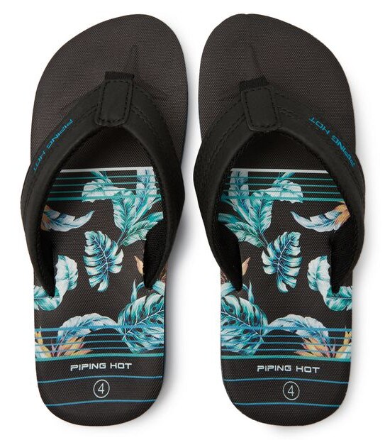 Kids Youth Piping Hot Bloom & Recycled EVA Thongs - Spliced Black/Blue