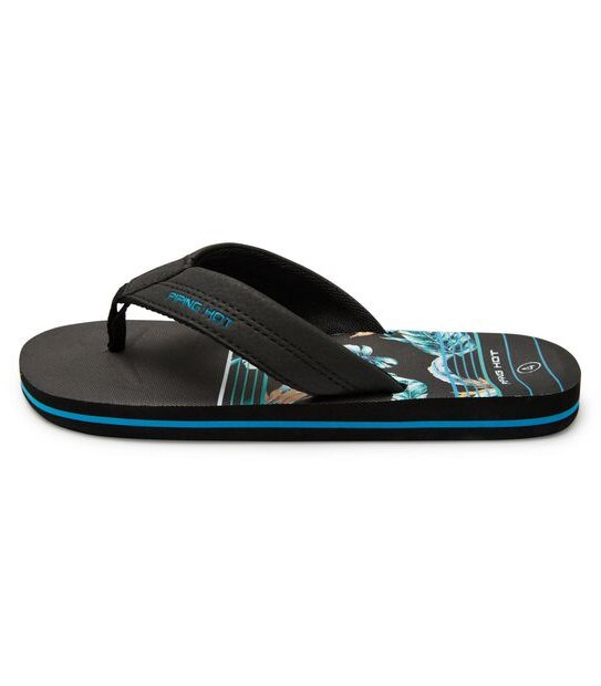 Kids Youth Piping Hot Bloom & Recycled EVA Thongs - Spliced Black/Blue