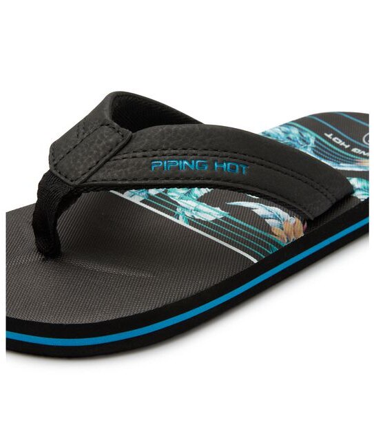 Kids Youth Piping Hot Bloom & Recycled EVA Thongs - Spliced Black/Blue