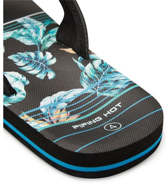 Kids Youth Piping Hot Bloom & Recycled EVA Thongs - Spliced Black/Blue
