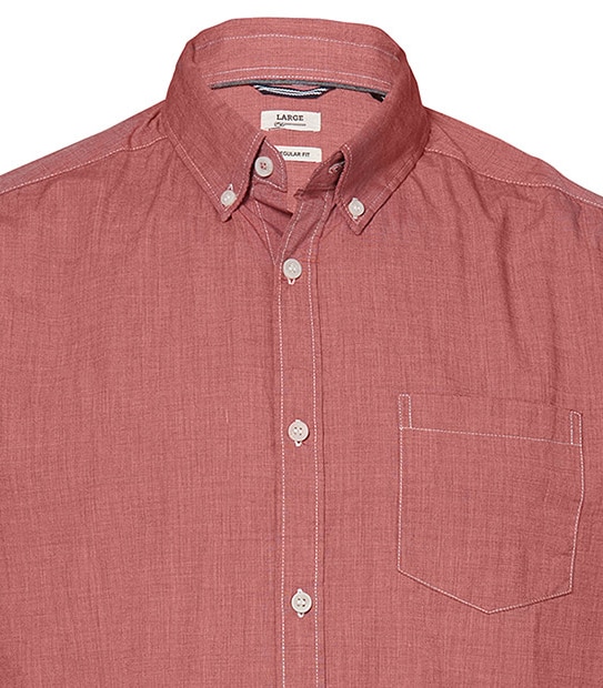 Men's Long Sleeve End On End Shirt - Red 3 of 3