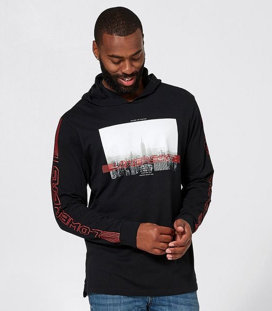 Hooded Santa Ana Print Long Sleeve Top