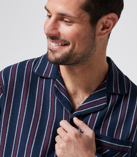 Flannelette Pyjama Set - Navy Stripe