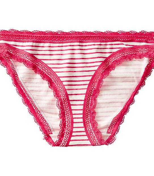 Cotton Lace Bikini Briefs - Red Stripes