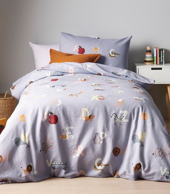 Alphabet Flannelette Kids Quilt Cover Set
