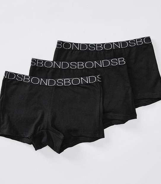 Bonds Older Girls 3 Pack Girls Shortie - Black