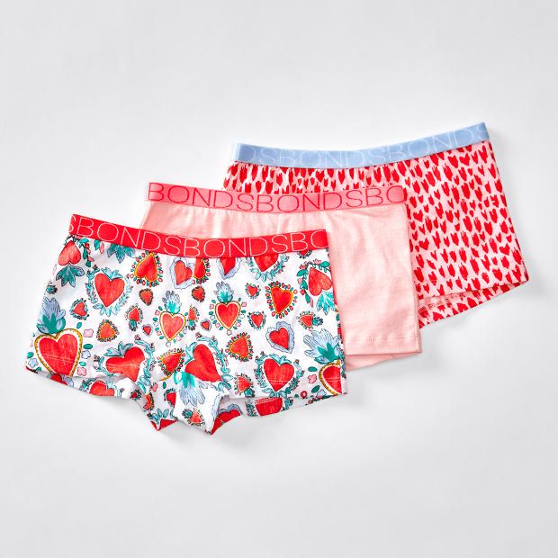 Bonds 3 Pack Girls Shortie - Beating Heart Bonds 3 Pack Girls Shortie - Beating Heart
