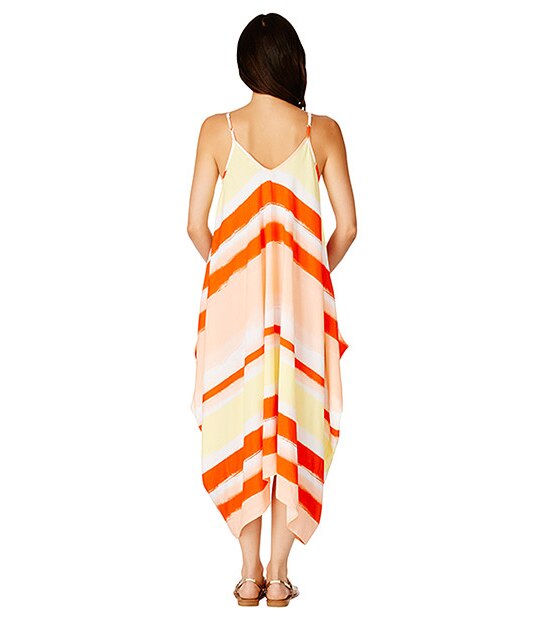Asymmetrical Maxi Dress - Coral Stripe