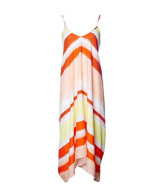 Asymmetrical Maxi Dress - Coral Stripe
