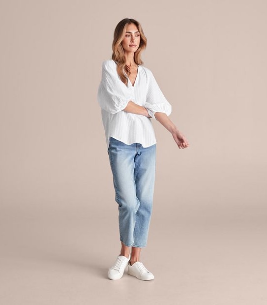 Dallas Puff Sleeve Dobby Blouse