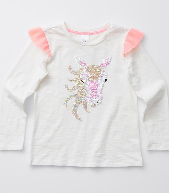 Reversible Sequin Frill Long Sleeve Top