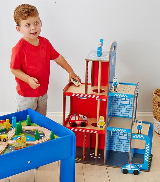 Young Ones My First Wooden 2-In-1 Fire & Police Station