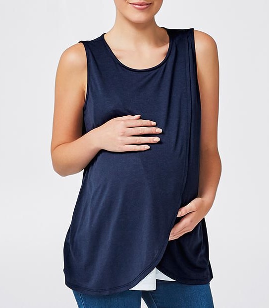 Maternity Wrap Nursing Tank - Peacoat/ White