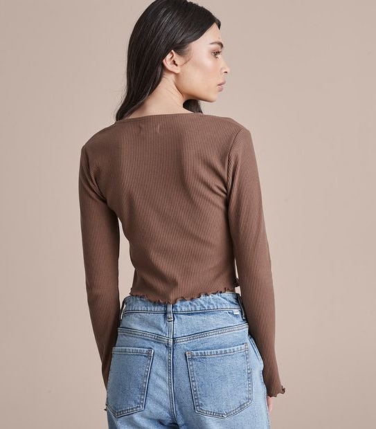 Lily Loves Button Front Rib V-Neck T-Shirt