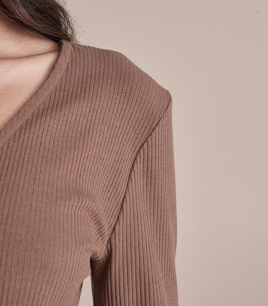 Lily Loves Button Front Rib V-Neck T-Shirt