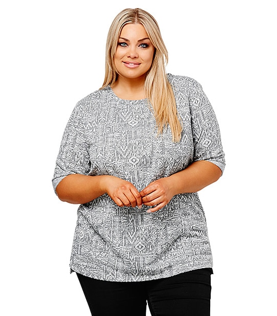Belle Curve Aztec Sweat Top - Grey