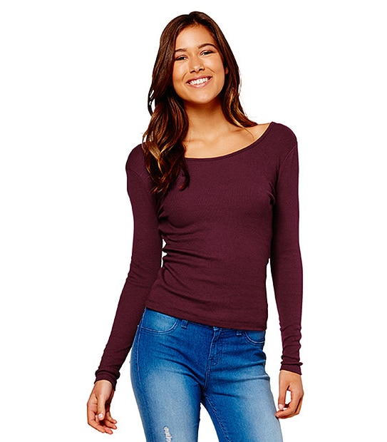 Lily Loves Scoop Back Rib Top - Burgundy