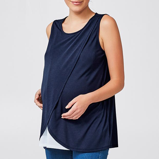 Maternity Wrap Nursing Tank Peacoat/ White Target Australia