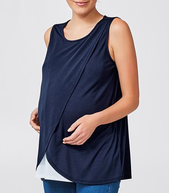 Maternity Wrap Nursing Tank - Peacoat/ White