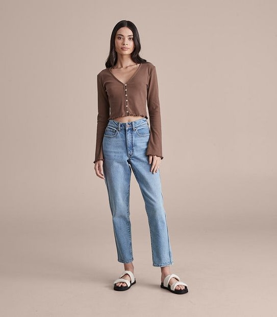 Lily Loves Button Front Rib V-Neck T-Shirt