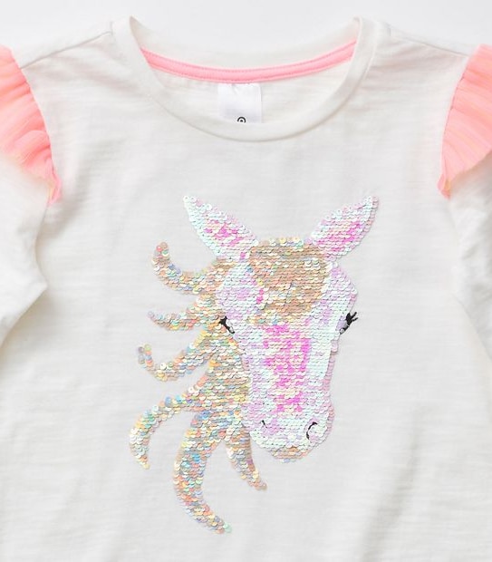 Reversible Sequin Frill Long Sleeve Top