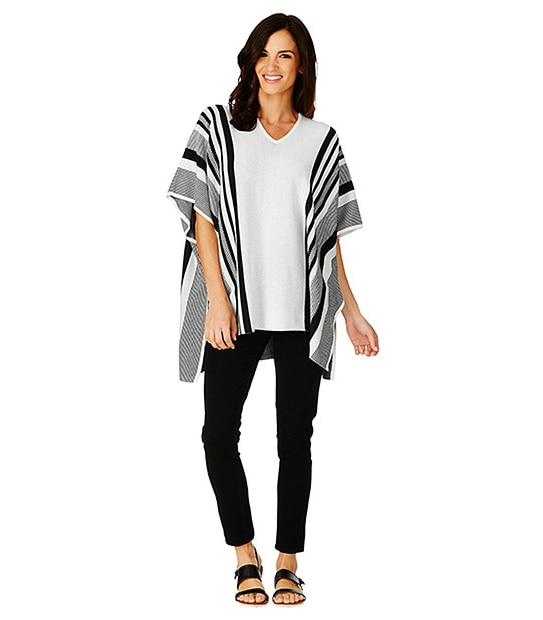 Hooded Poncho - White / Black