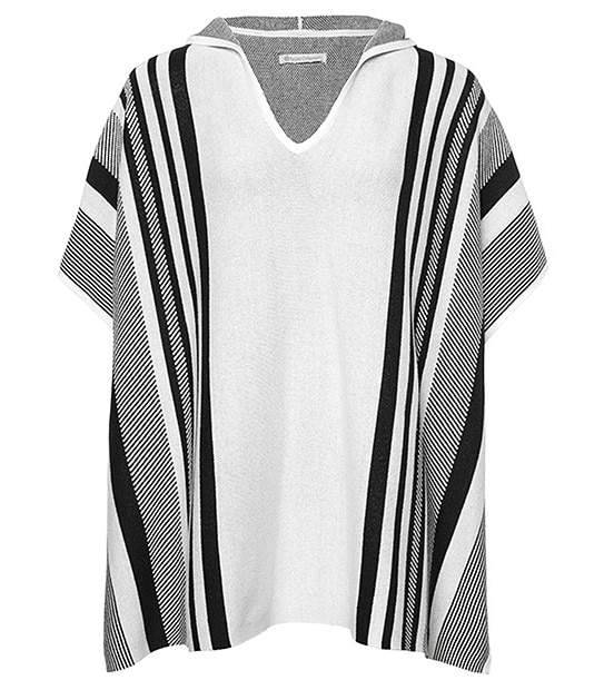 Hooded Poncho - White / Black