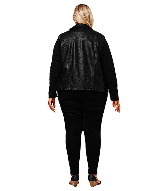 Belle Curve Leather Look Jacket - Black