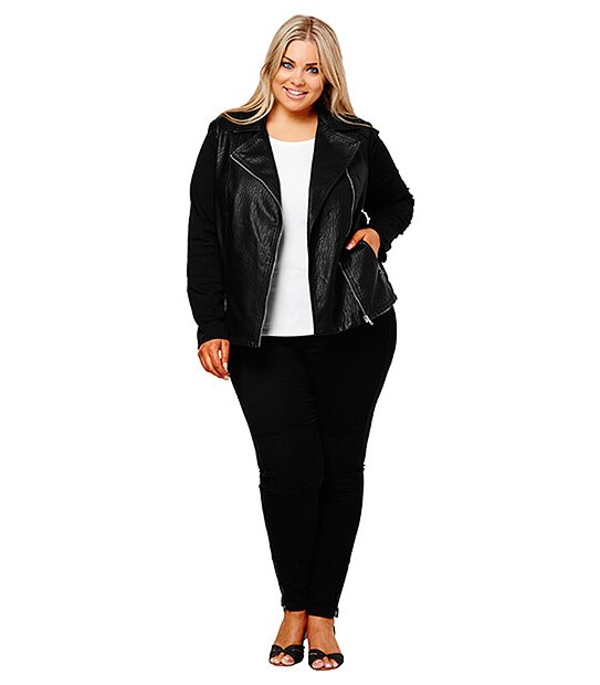 Belle Curve Leather Look Jacket - Black