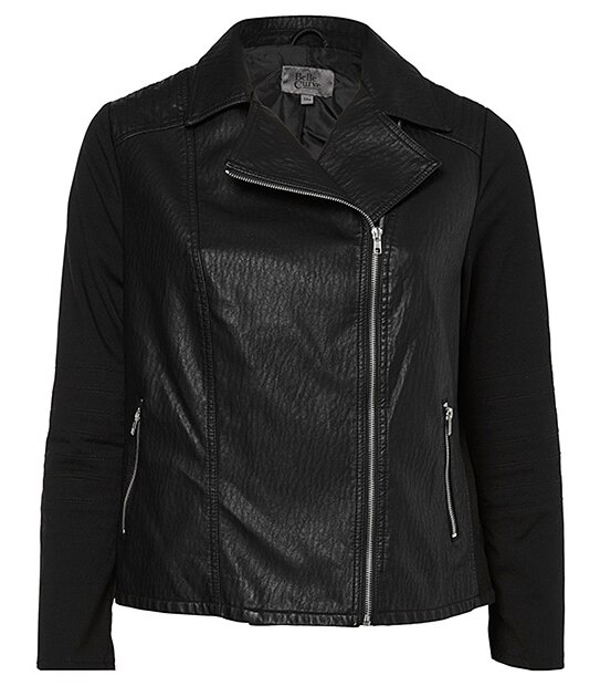 Belle Curve Leather Look Jacket - Black