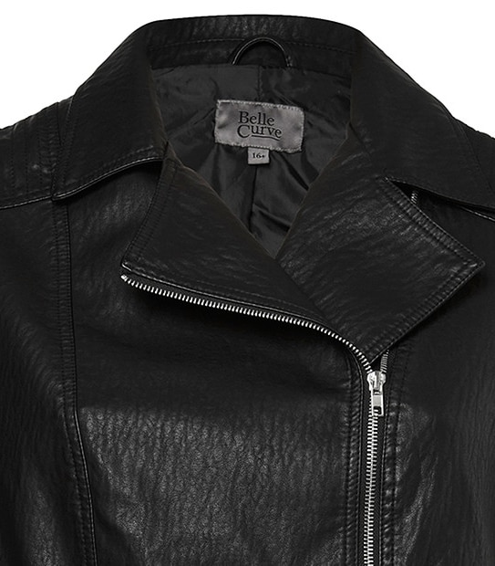 Belle Curve Leather Look Jacket - Black