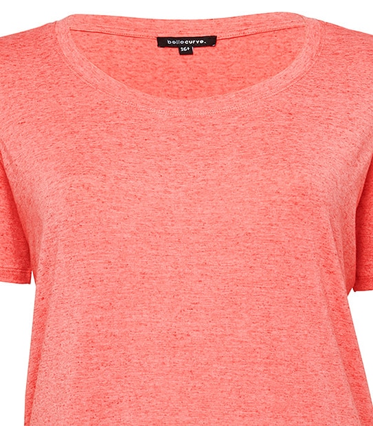Belle Curve Side Split T-Shirt - Peach