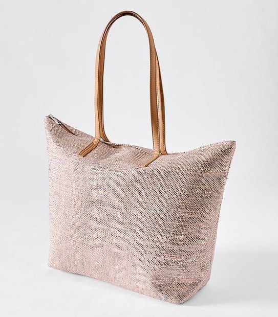 Textured Woven Tote Bag - Metallic Pink
