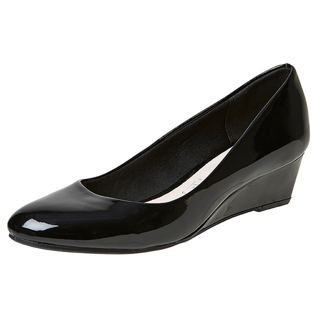 black patent wedge court shoes