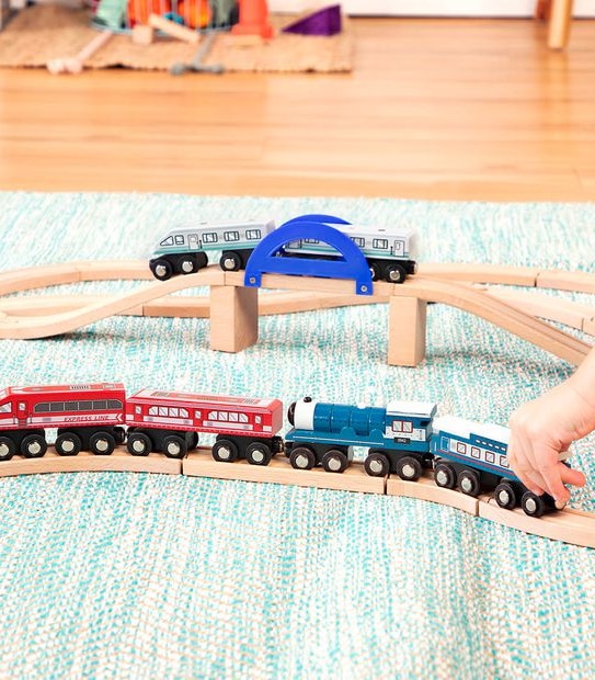 B. toys Wood & Wheels Wooden Trains Assorted