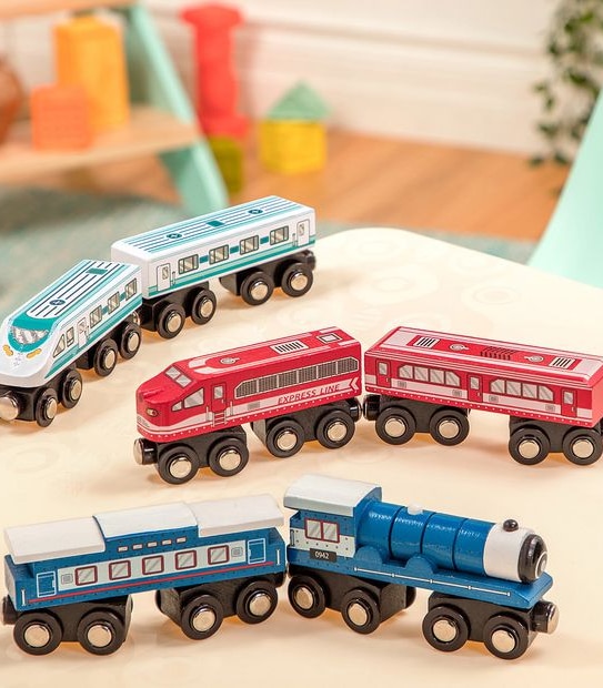 B. toys Wood & Wheels Wooden Trains Assorted