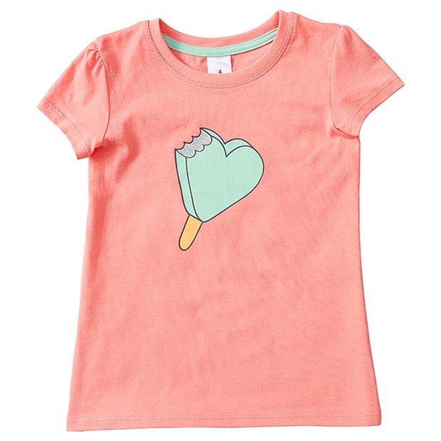 Girls' Short Sleeve Ice Cream Heart Print T-Shirt