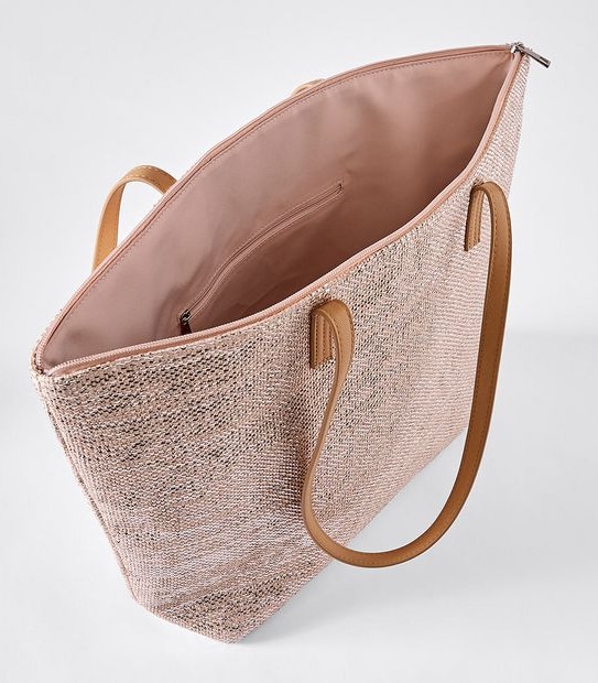 Textured Woven Tote Bag - Metallic Pink