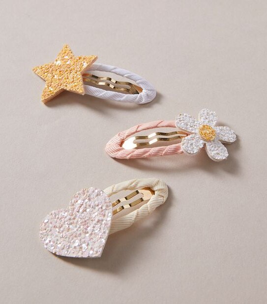 3 Pack Flower Heart Star Hair Clips