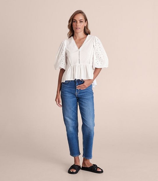 Cutwork V-Neck Blouse